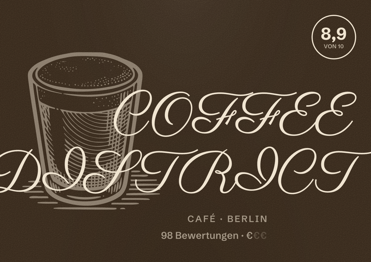 Illustriertes Poster von COFFEE DISTRICT, Café in Berlin: Bewertung 8,9 von 10 aus 98 Bewertungen, Preisniveau €