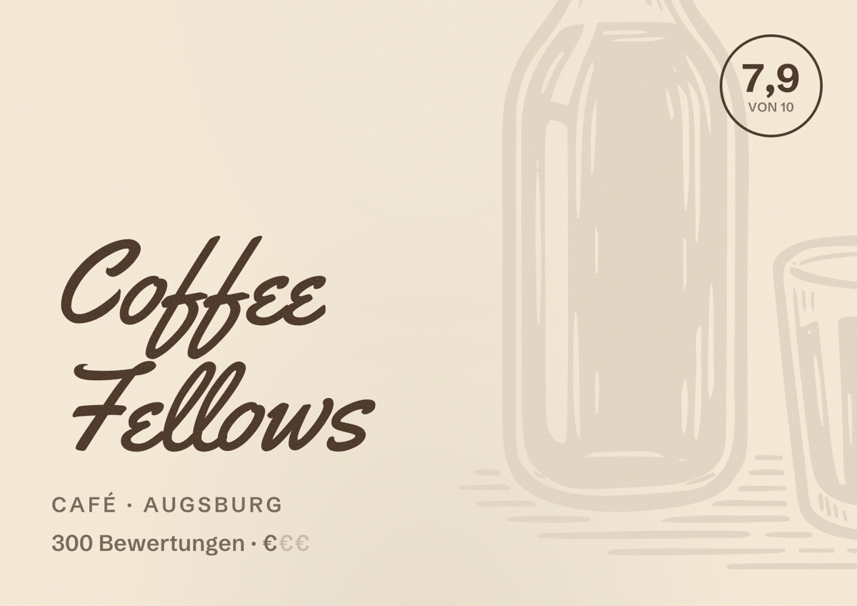 Illustriertes Poster von Coffee Fellows, Café in Augsburg: Bewertung 7,9 von 10 aus 300 Bewertungen, Preisniveau €