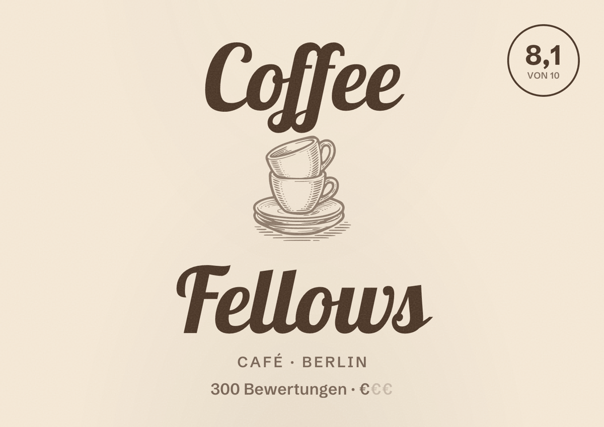 Illustriertes Poster von Coffee Fellows, Café in Berlin: Bewertung 8,1 von 10 aus 300 Bewertungen, Preisniveau €