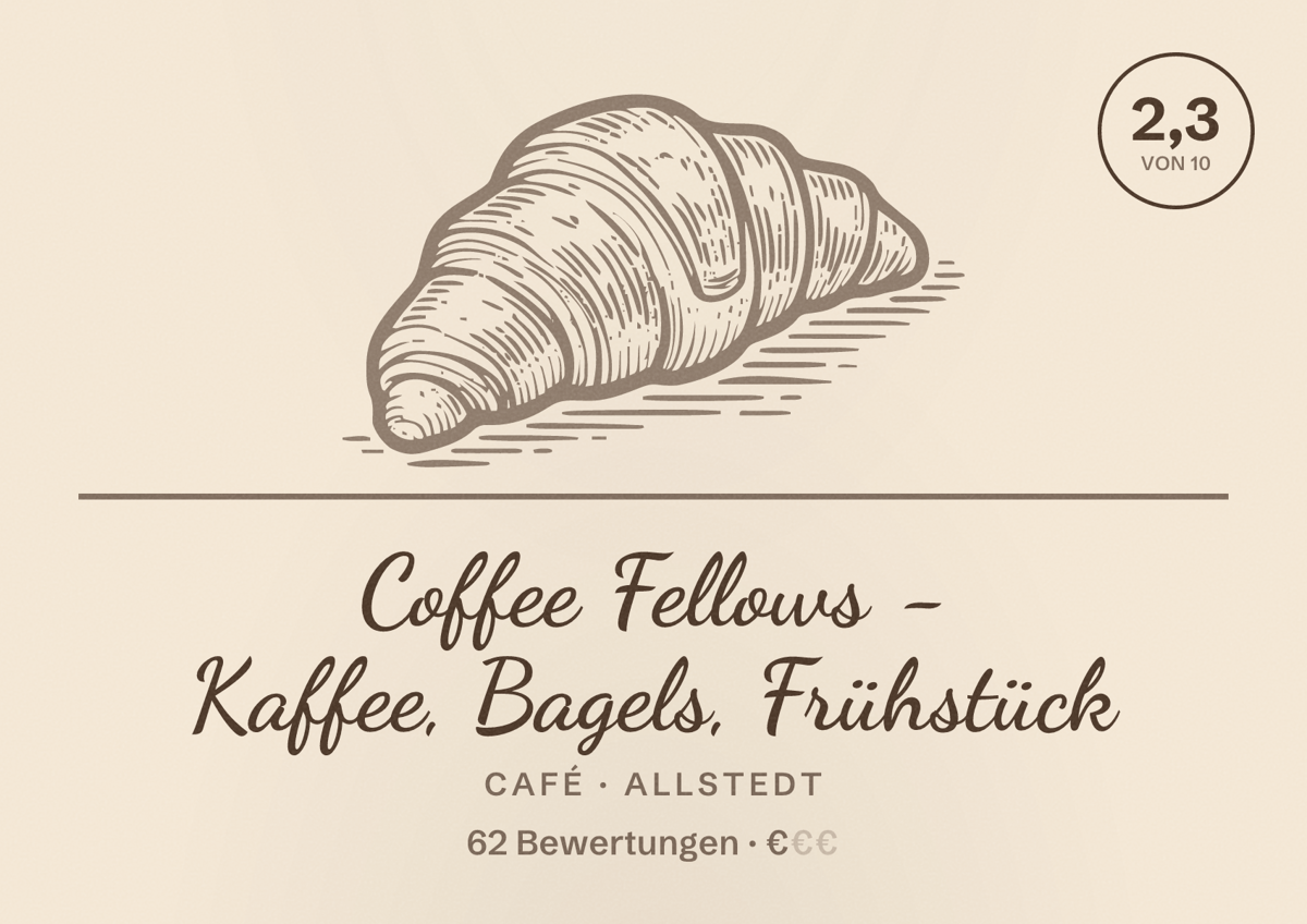 Illustriertes Poster von Coffee Fellows - Kaffee, Bagels, Frühstück, Café in Allstedt: Bewertung 2,3 von 10 aus 62 Bewertungen, Preisniveau €