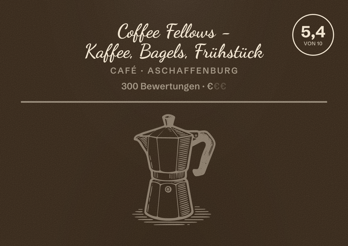 Illustriertes Poster von Coffee Fellows - Kaffee, Bagels, Frühstück, Café in Aschaffenburg: Bewertung 5,4 von 10 aus 300 Bewertungen, Preisniveau €