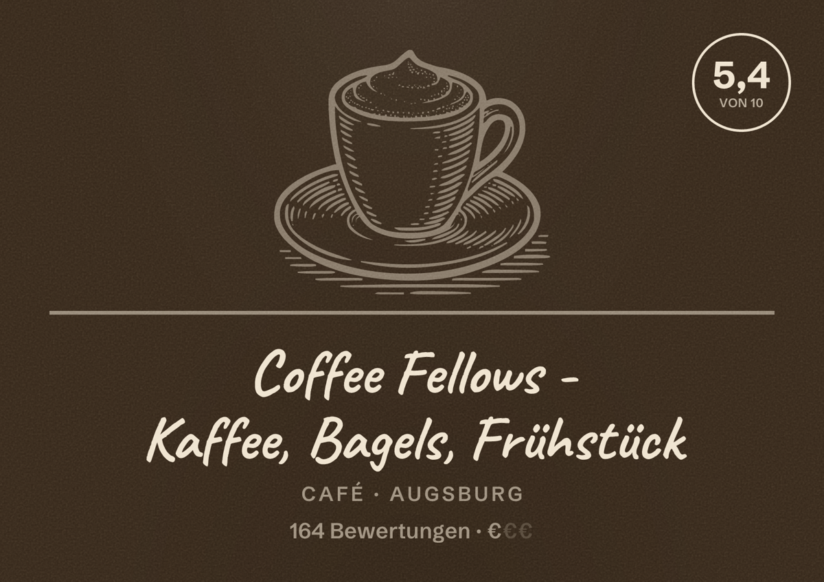 Illustriertes Poster von Coffee Fellows - Kaffee, Bagels, Frühstück, Café in Augsburg: Bewertung 5,4 von 10 aus 164 Bewertungen, Preisniveau €
