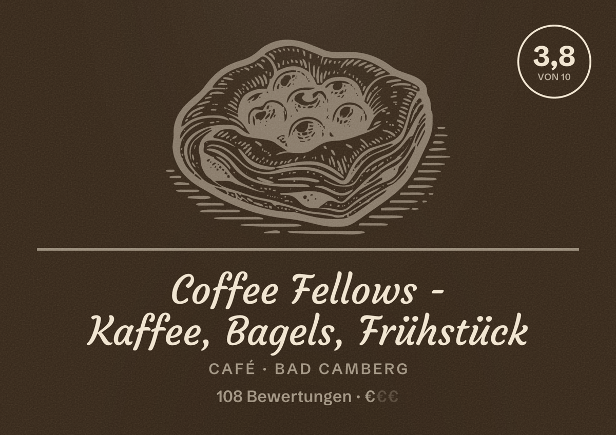 Illustriertes Poster von Coffee Fellows - Kaffee, Bagels, Frühstück, Café in Bad Camberg: Bewertung 3,8 von 10 aus 108 Bewertungen, Preisniveau €