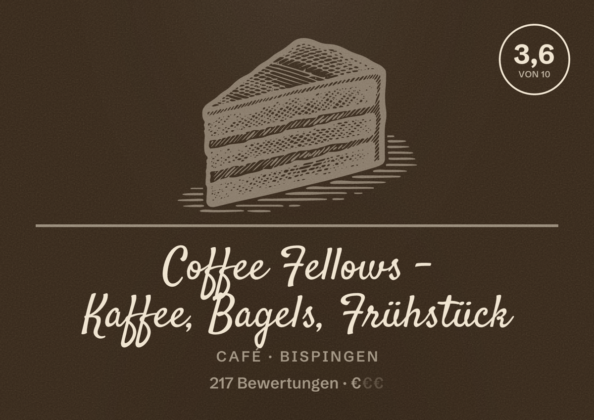 Illustriertes Poster von Coffee Fellows - Kaffee, Bagels, Frühstück, Café in Bispingen: Bewertung 3,6 von 10 aus 217 Bewertungen, Preisniveau €
