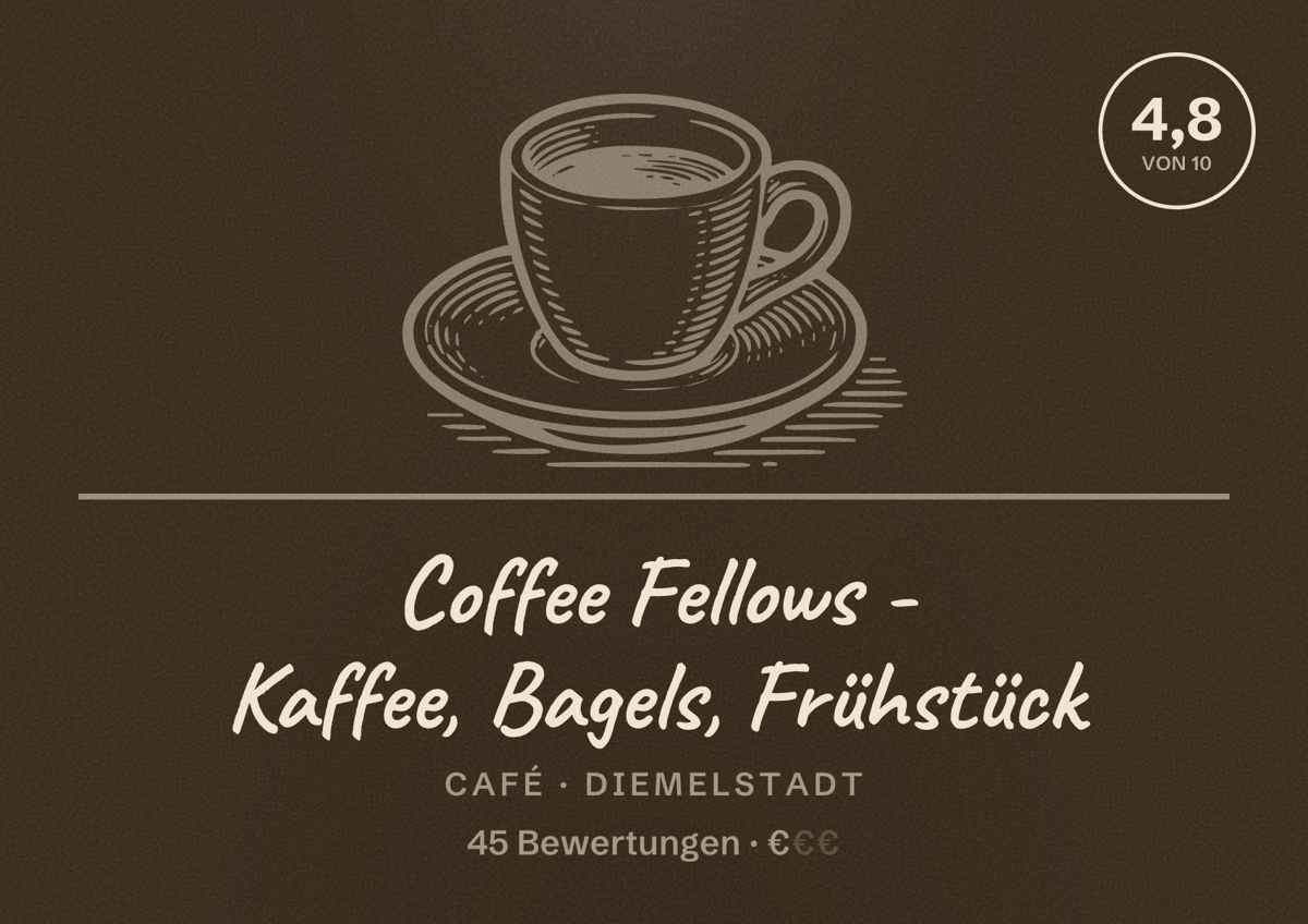 Illustriertes Poster von Coffee Fellows - Kaffee, Bagels, Frühstück, Café in Diemelstadt: Bewertung 4,8 von 10 aus 45 Bewertungen, Preisniveau €