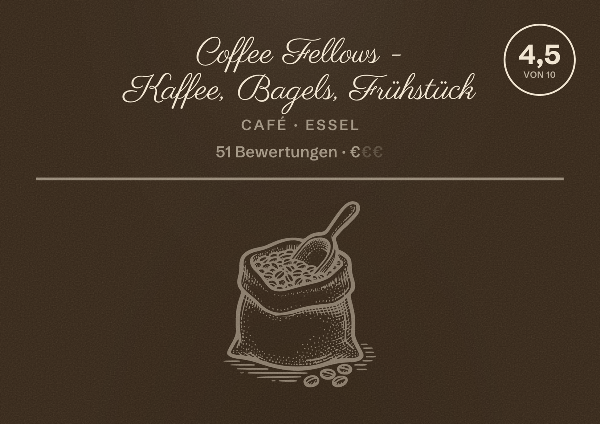 Illustriertes Poster von Coffee Fellows - Kaffee, Bagels, Frühstück, Café in Essel: Bewertung 4,5 von 10 aus 51 Bewertungen, Preisniveau €