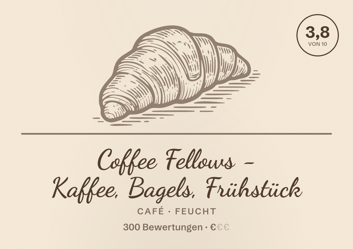 Illustriertes Poster von Coffee Fellows - Kaffee, Bagels, Frühstück, Café in Feucht: Bewertung 3,8 von 10 aus 300 Bewertungen, Preisniveau €