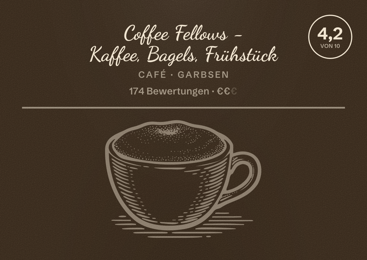 Illustriertes Poster von Coffee Fellows - Kaffee, Bagels, Frühstück, Café in Garbsen: Bewertung 4,2 von 10 aus 174 Bewertungen, Preisniveau €€