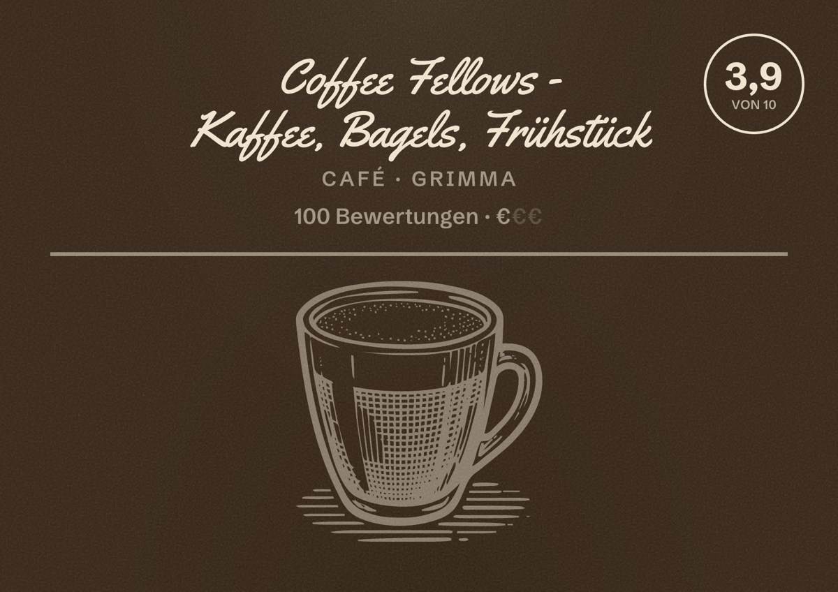 Illustriertes Poster von Coffee Fellows - Kaffee, Bagels, Frühstück, Café in Grimma: Bewertung 3,9 von 10 aus 100 Bewertungen, Preisniveau €