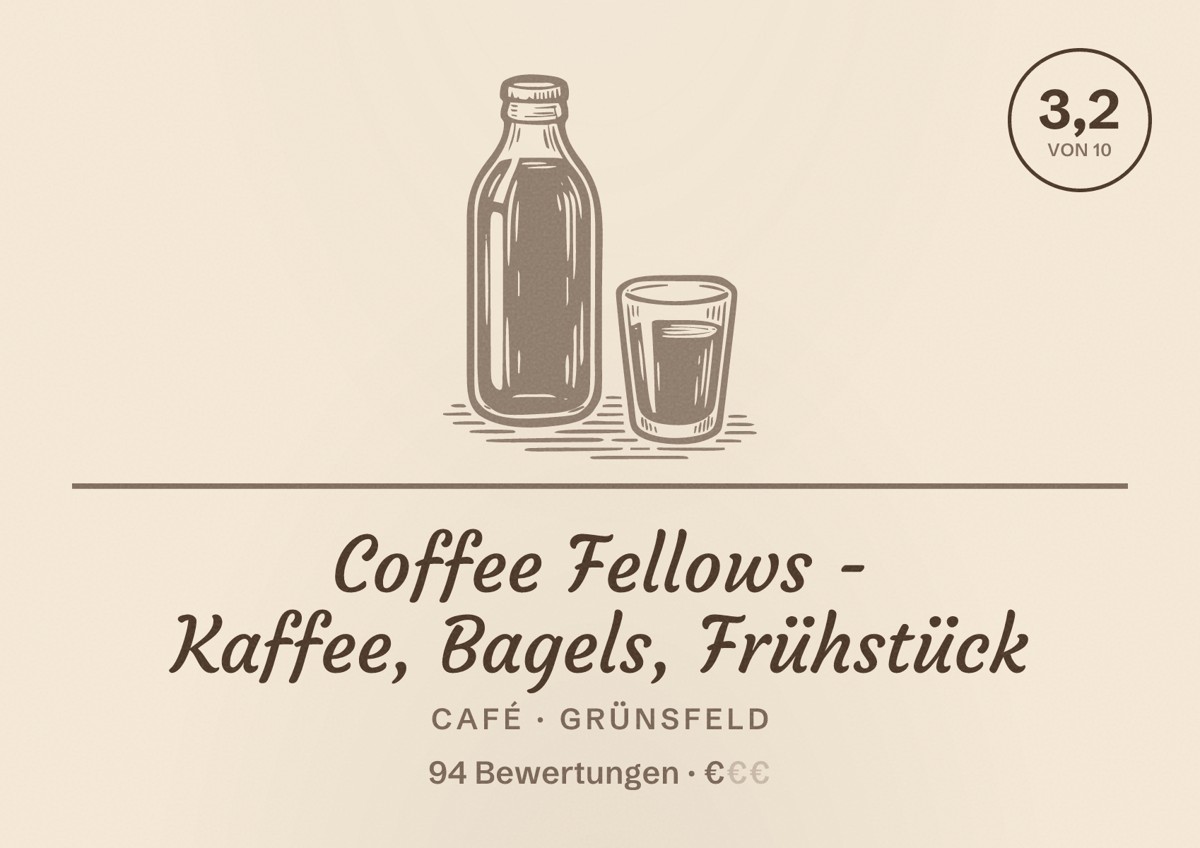 Illustriertes Poster von Coffee Fellows - Kaffee, Bagels, Frühstück, Café in Grünsfeld: Bewertung 3,2 von 10 aus 94 Bewertungen, Preisniveau €