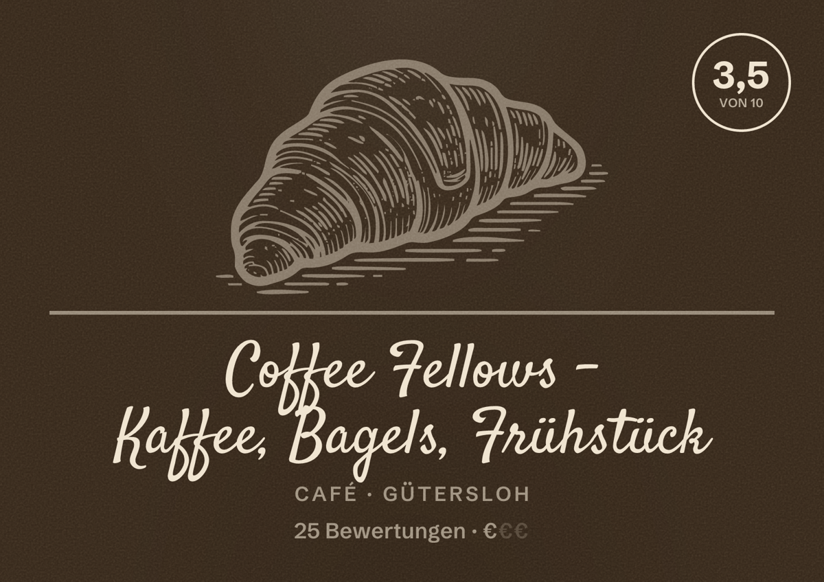 Illustriertes Poster von Coffee Fellows - Kaffee, Bagels, Frühstück, Café in Gütersloh: Bewertung 3,5 von 10 aus 25 Bewertungen, Preisniveau €