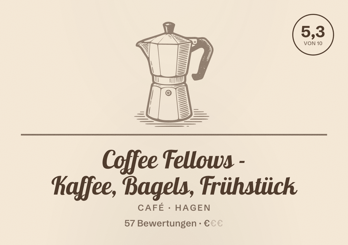 Illustriertes Poster von Coffee Fellows - Kaffee, Bagels, Frühstück, Café in Hagen: Bewertung 5,3 von 10 aus 57 Bewertungen, Preisniveau €