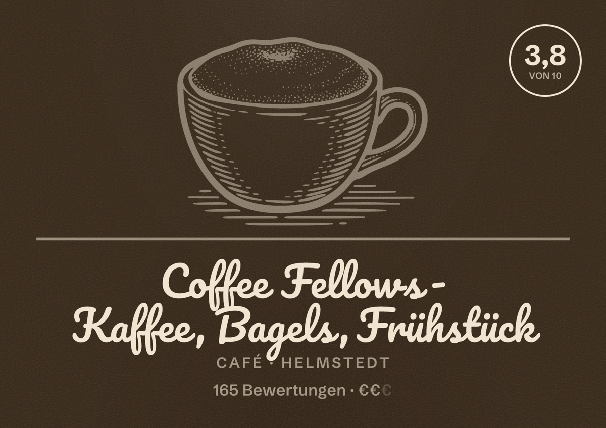 Illustriertes Poster von Coffee Fellows - Kaffee, Bagels, Frühstück, Café in Helmstedt: Bewertung 3,8 von 10 aus 165 Bewertungen, Preisniveau €€