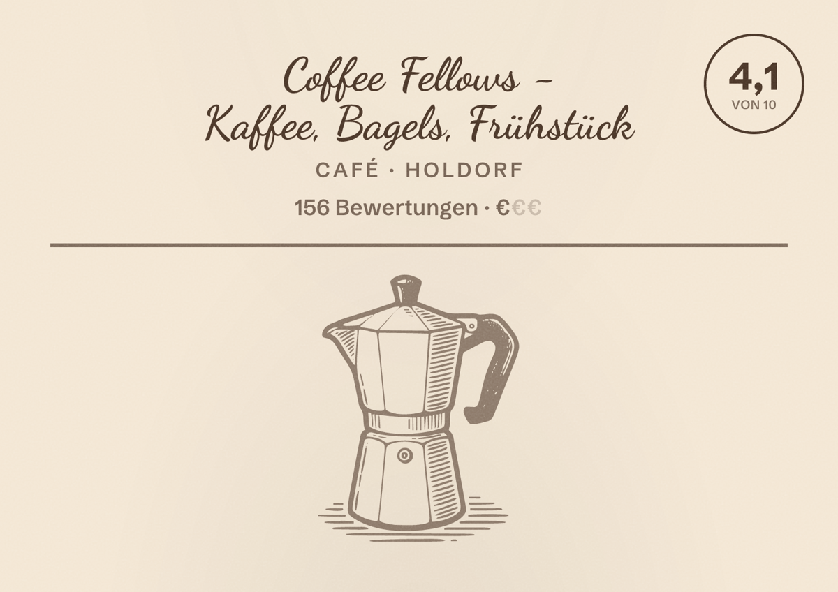 Illustriertes Poster von Coffee Fellows - Kaffee, Bagels, Frühstück, Café in Holdorf: Bewertung 4,1 von 10 aus 156 Bewertungen, Preisniveau €