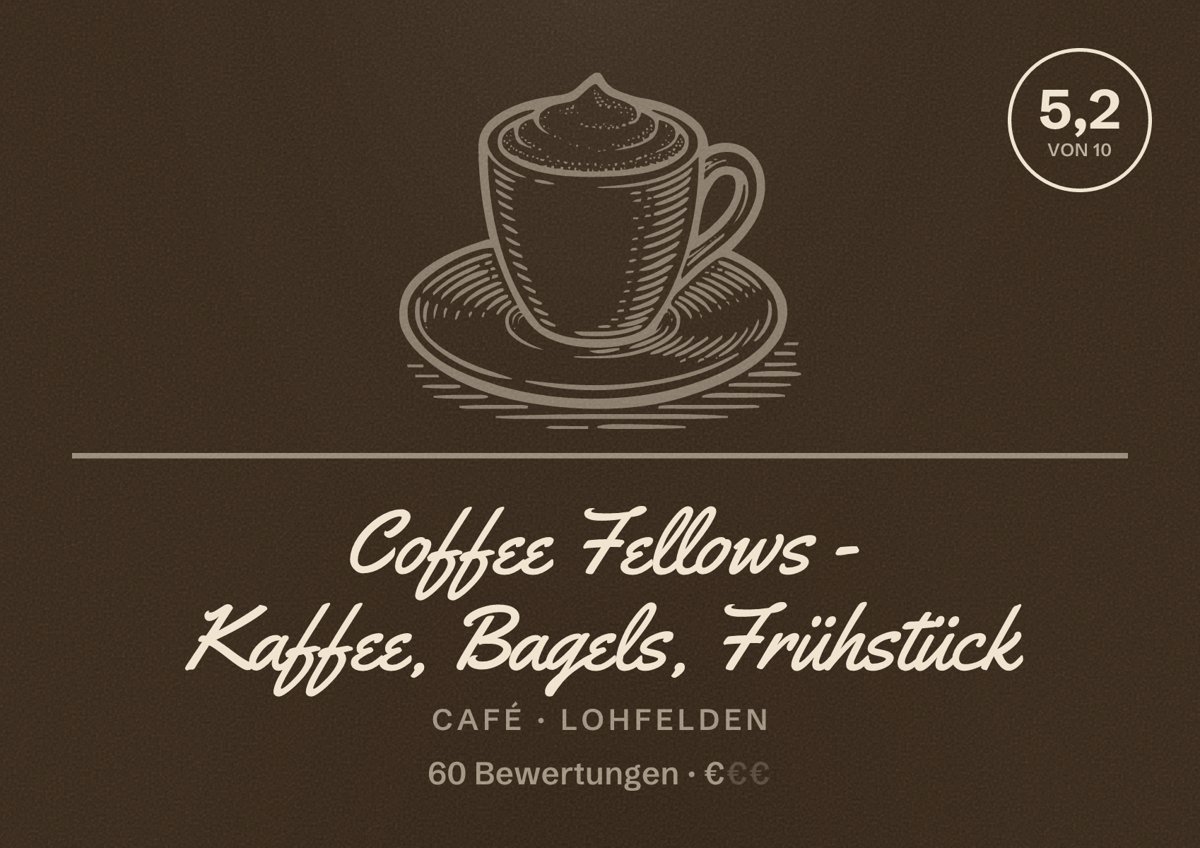 Illustriertes Poster von Coffee Fellows - Kaffee, Bagels, Frühstück, Café in Lohfelden: Bewertung 5,2 von 10 aus 60 Bewertungen, Preisniveau €