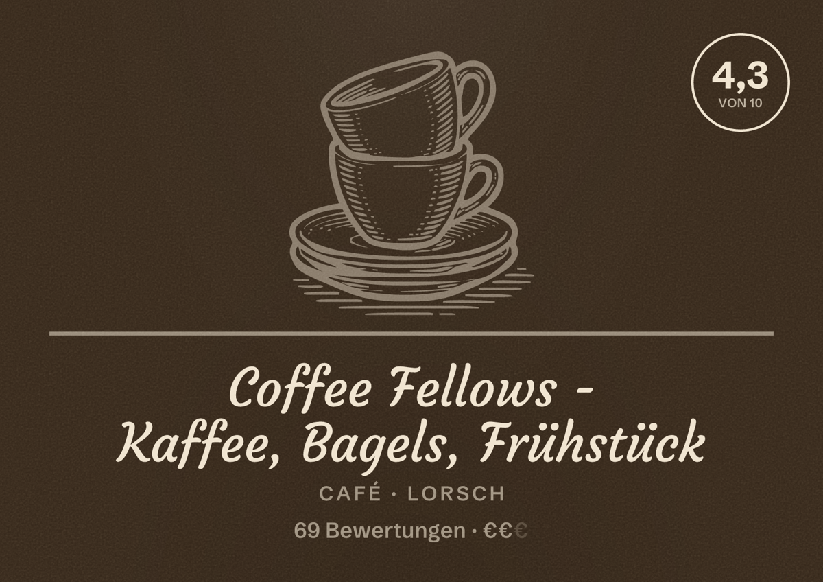 Illustriertes Poster von Coffee Fellows - Kaffee, Bagels, Frühstück, Café in Lorsch: Bewertung 4,3 von 10 aus 69 Bewertungen, Preisniveau €€