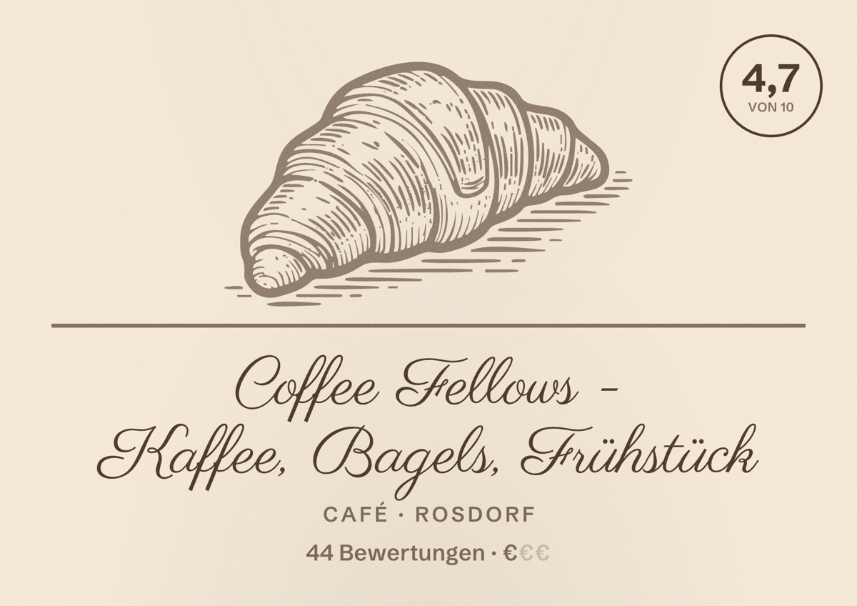 Illustriertes Poster von Coffee Fellows - Kaffee, Bagels, Frühstück, Café in Rosdorf: Bewertung 4,7 von 10 aus 44 Bewertungen, Preisniveau €