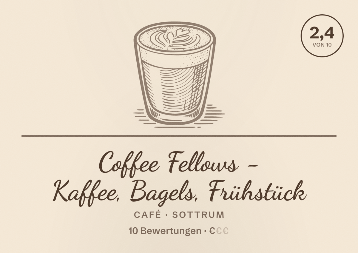 Illustriertes Poster von Coffee Fellows - Kaffee, Bagels, Frühstück, Café in Sottrum: Bewertung 2,4 von 10 aus 10 Bewertungen, Preisniveau €