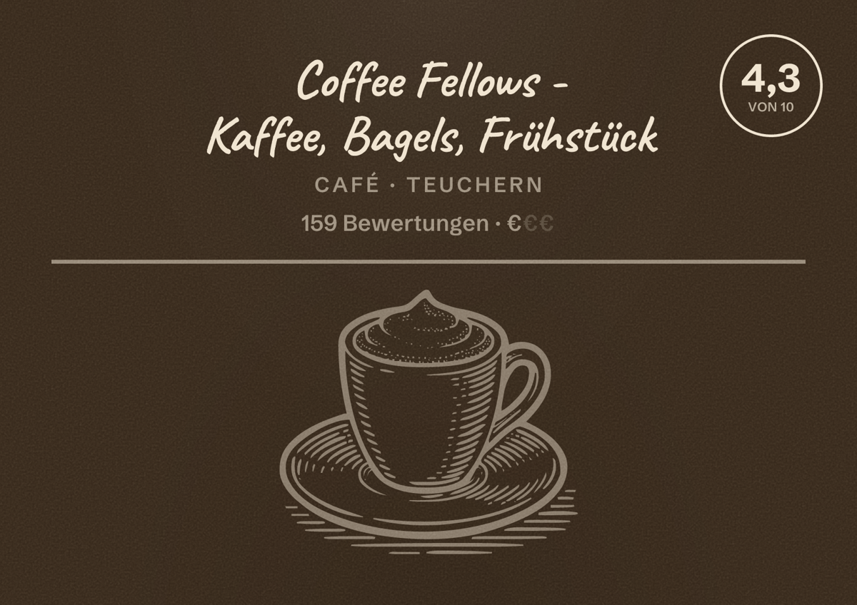 Illustriertes Poster von Coffee Fellows - Kaffee, Bagels, Frühstück, Café in Teuchern: Bewertung 4,3 von 10 aus 159 Bewertungen, Preisniveau €