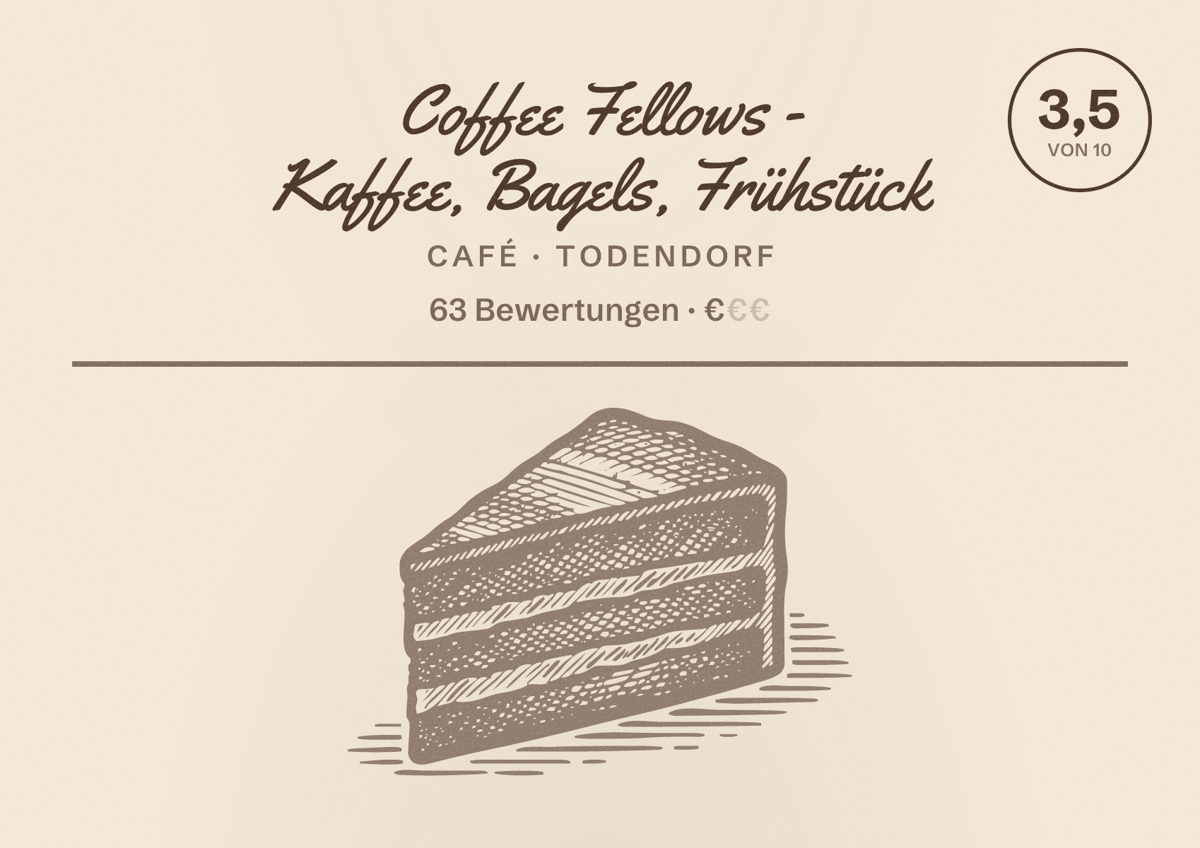 Illustriertes Poster von Coffee Fellows - Kaffee, Bagels, Frühstück, Café in Todendorf: Bewertung 3,5 von 10 aus 63 Bewertungen, Preisniveau €