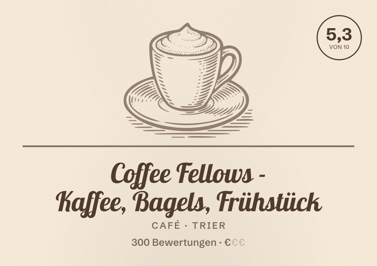 Illustriertes Poster von Coffee Fellows - Kaffee, Bagels, Frühstück, Café in Trier: Bewertung 5,3 von 10 aus 300 Bewertungen, Preisniveau €