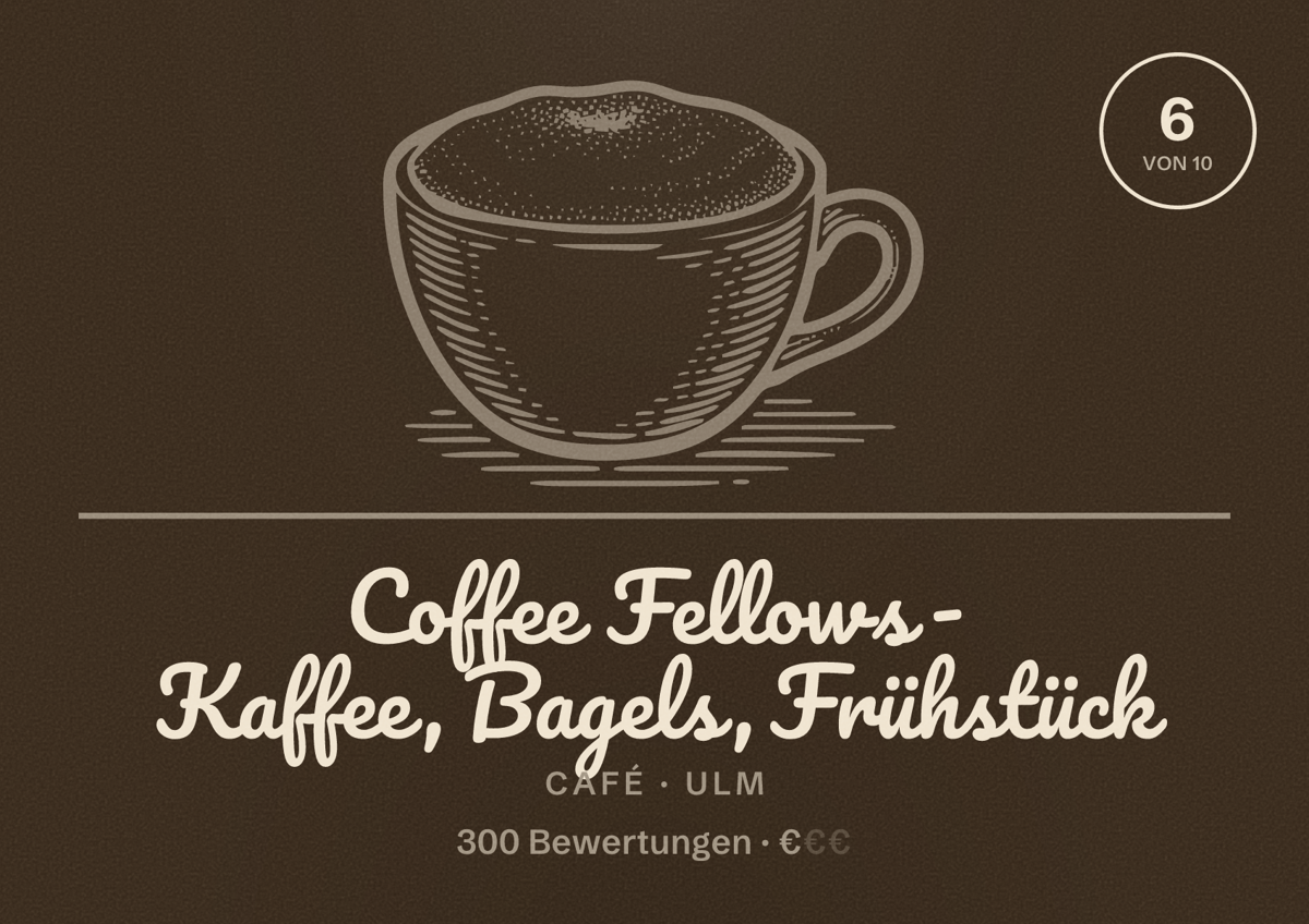 Illustriertes Poster von Coffee Fellows - Kaffee, Bagels, Frühstück, Café in Ulm: Bewertung 6 von 10 aus 300 Bewertungen, Preisniveau €