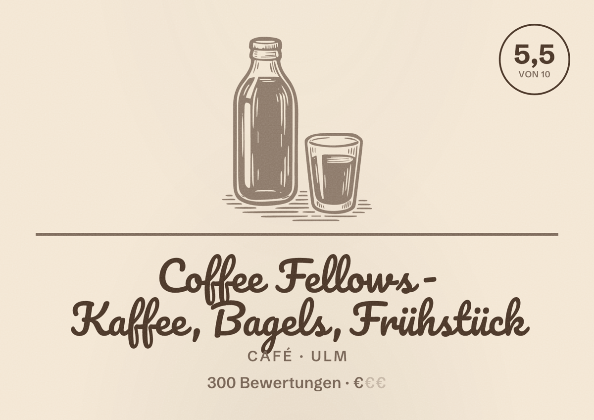 Illustriertes Poster von Coffee Fellows - Kaffee, Bagels, Frühstück, Café in Ulm: Bewertung 5,5 von 10 aus 300 Bewertungen, Preisniveau €