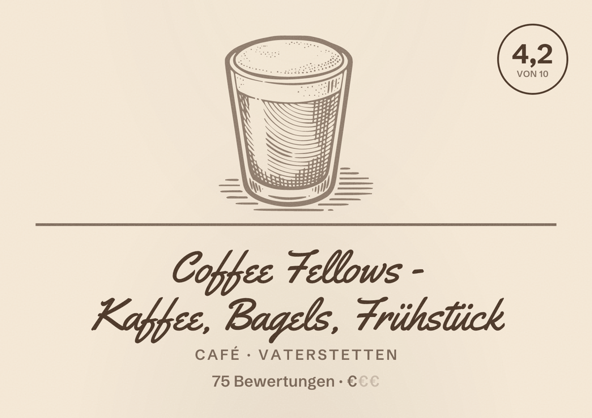 Illustriertes Poster von Coffee Fellows - Kaffee, Bagels, Frühstück, Café in Vaterstetten: Bewertung 4,2 von 10 aus 75 Bewertungen, Preisniveau €
