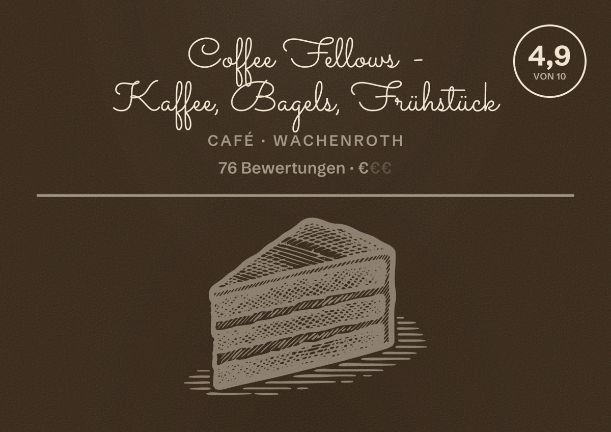 Illustriertes Poster von Coffee Fellows - Kaffee, Bagels, Frühstück, Café in Wachenroth: Bewertung 4,9 von 10 aus 76 Bewertungen, Preisniveau €