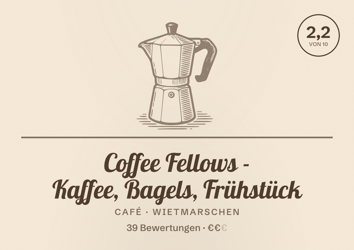 Illustriertes Poster von Coffee Fellows - Kaffee, Bagels, Frühstück, Café in Wietmarschen: Bewertung 2,2 von 10 aus 39 Bewertungen, Preisniveau €€