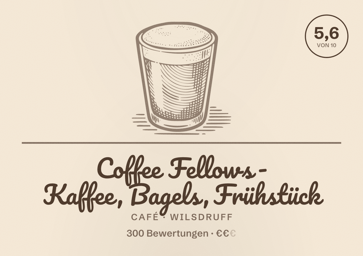 Illustriertes Poster von Coffee Fellows - Kaffee, Bagels, Frühstück, Café in Wilsdruff: Bewertung 5,6 von 10 aus 300 Bewertungen, Preisniveau €€