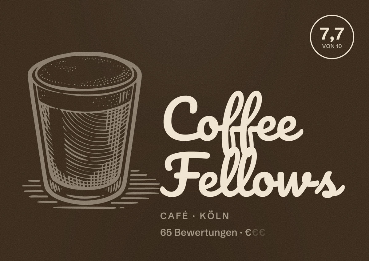Illustriertes Poster von Coffee Fellows, Café in Köln: Bewertung 7,7 von 10 aus 65 Bewertungen, Preisniveau €