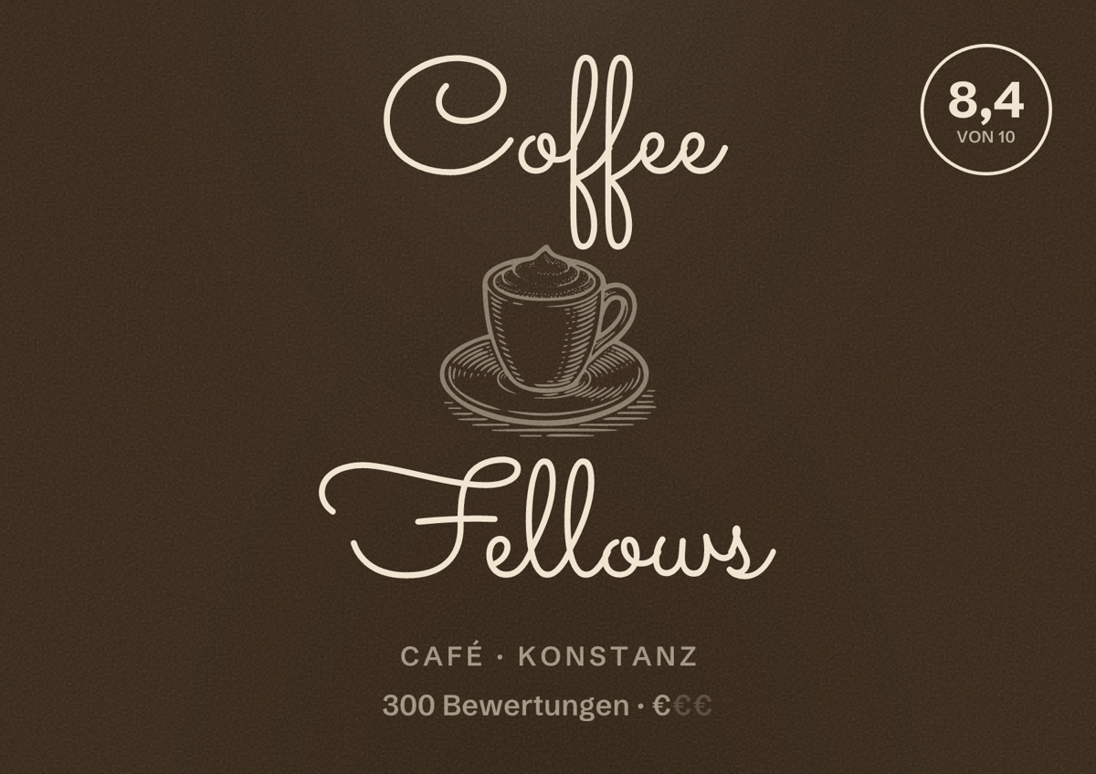 Illustriertes Poster von Coffee Fellows, Café in Konstanz: Bewertung 8,4 von 10 aus 300 Bewertungen, Preisniveau €
