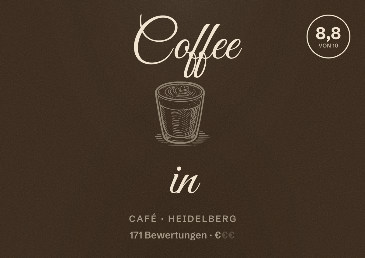 Illustriertes Poster von Coffee in, Café in Heidelberg: Bewertung 8,8 von 10 aus 171 Bewertungen, Preisniveau €