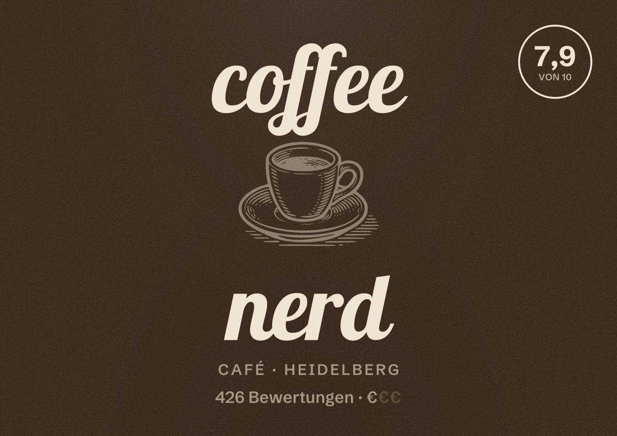 Illustriertes Poster von coffee nerd, Café in Heidelberg: Bewertung 7,9 von 10 aus 426 Bewertungen, Preisniveau €