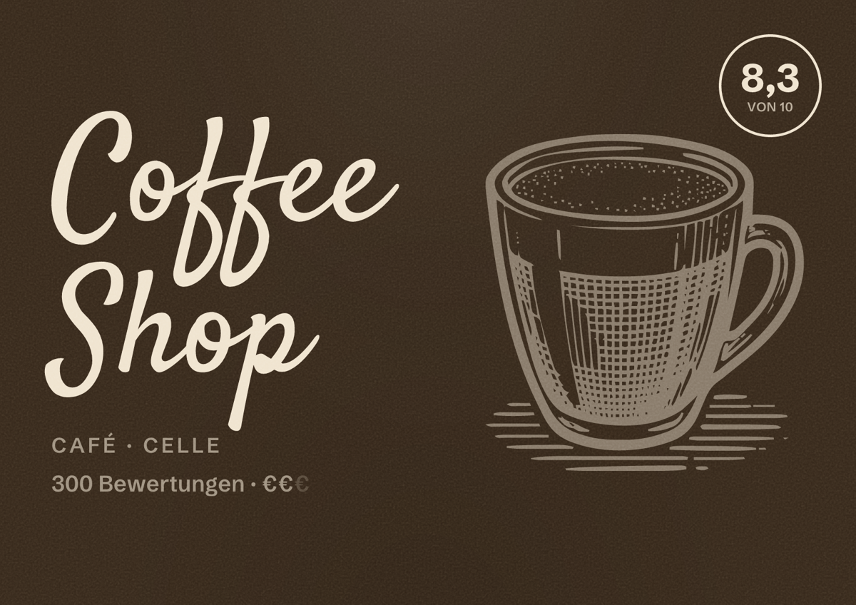Illustriertes Poster von Coffee Shop, Café in Celle: Bewertung 8,3 von 10 aus 300 Bewertungen, Preisniveau €€
