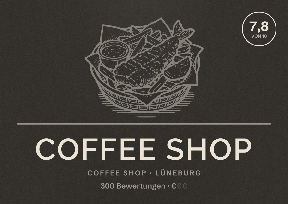Illustriertes Poster von Coffee Shop, Coffee Shop in Lüneburg: Bewertung 7,8 von 10 aus 300 Bewertungen, Preisniveau €