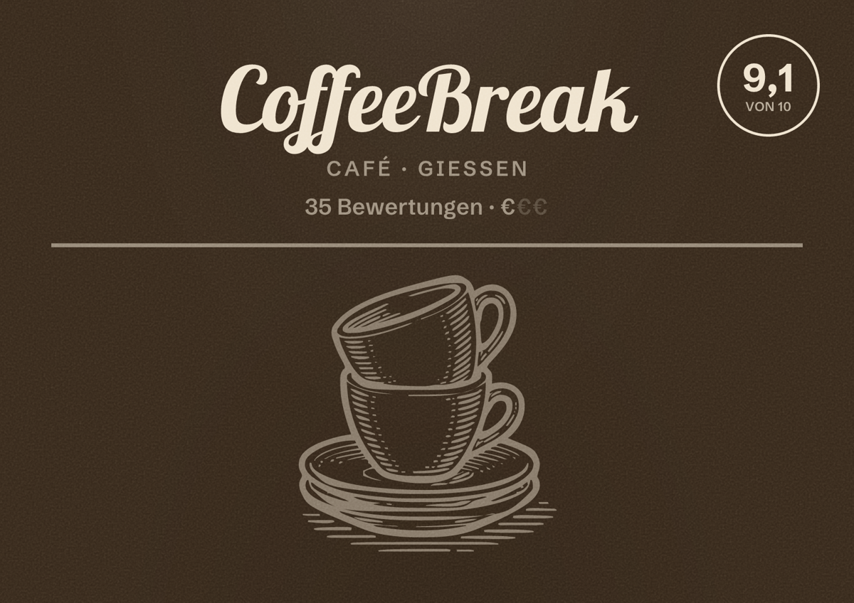 Illustriertes Poster von CoffeeBreak, Café in Gießen: Bewertung 9,1 von 10 aus 35 Bewertungen, Preisniveau €