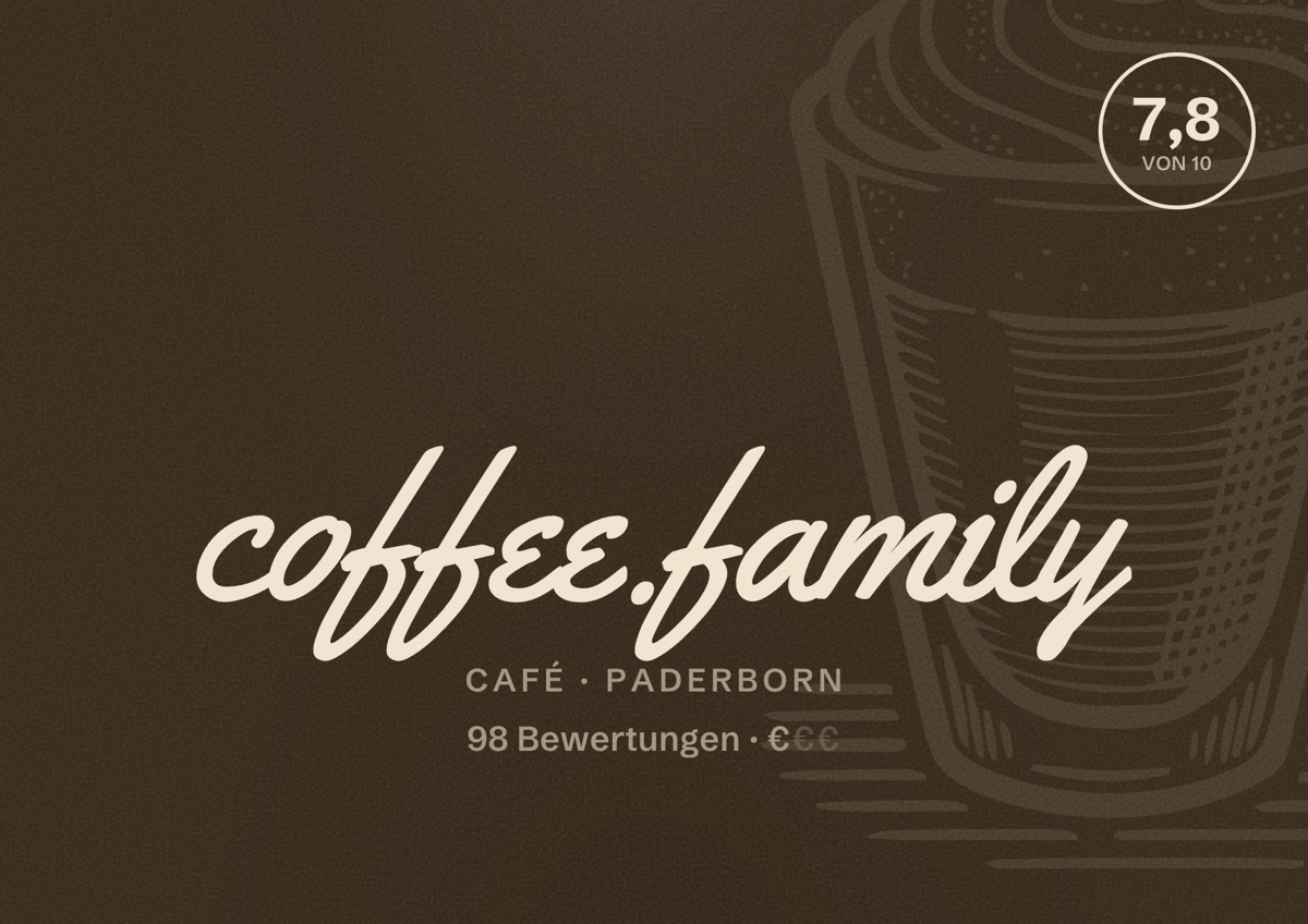 Illustriertes Poster von coffee.family, Café in Paderborn: Bewertung 7,8 von 10 aus 98 Bewertungen, Preisniveau €