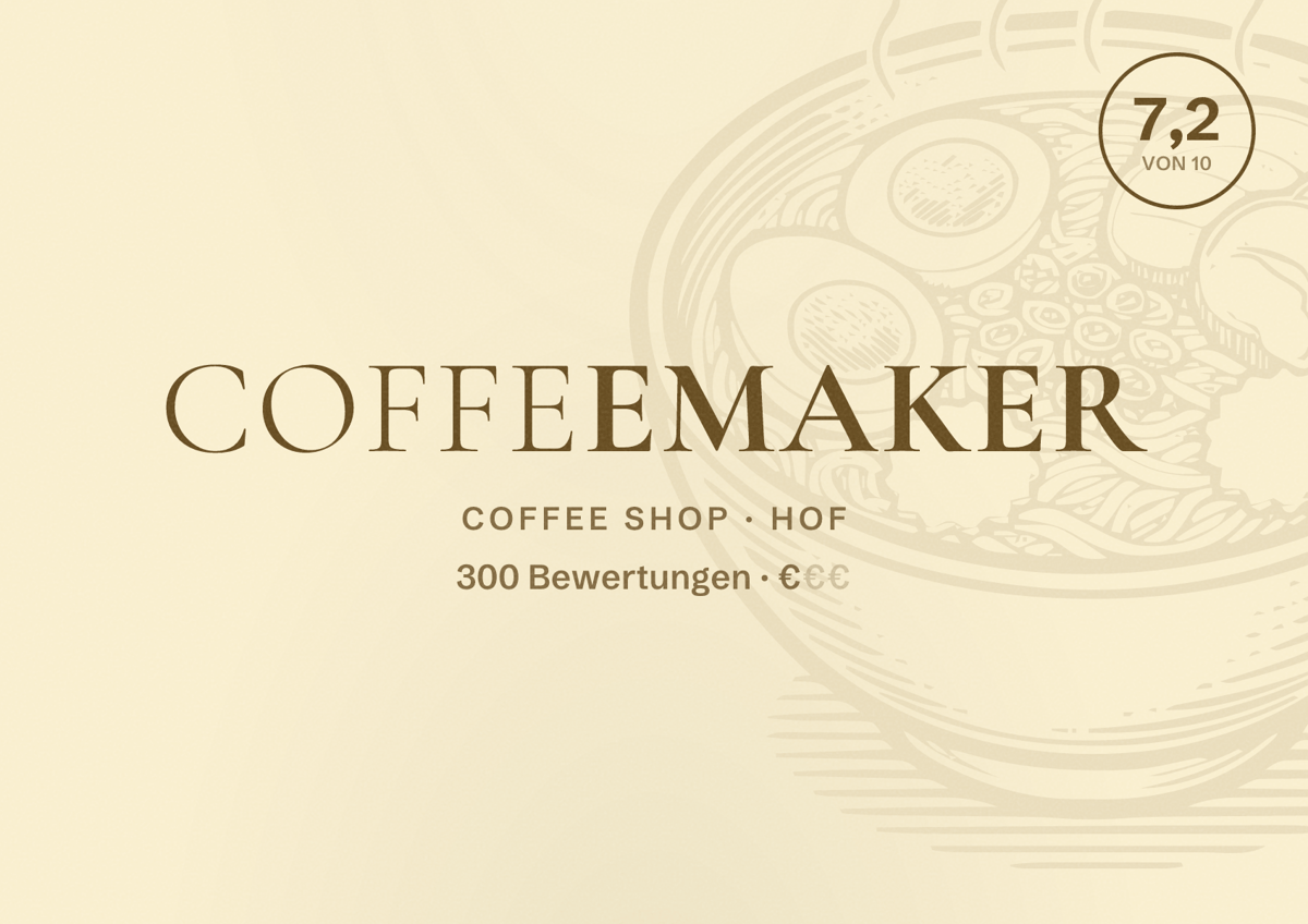 Illustriertes Poster von Coffeemaker, Coffee Shop in Hof: Bewertung 7,2 von 10 aus 300 Bewertungen, Preisniveau €
