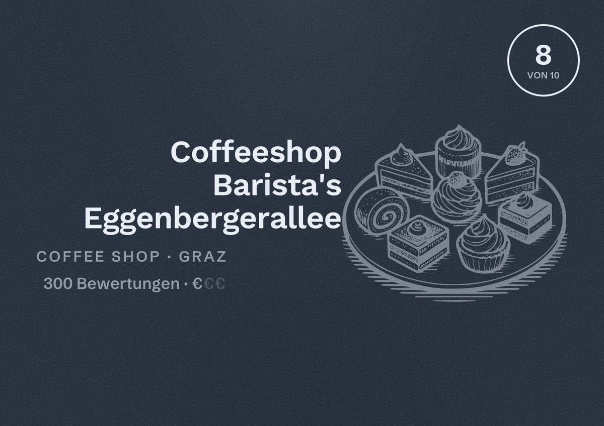 Illustriertes Poster von Coffeeshop Barista's Eggenbergerallee, Coffee Shop in Graz: Bewertung 8 von 10 aus 300 Bewertungen, Preisniveau €