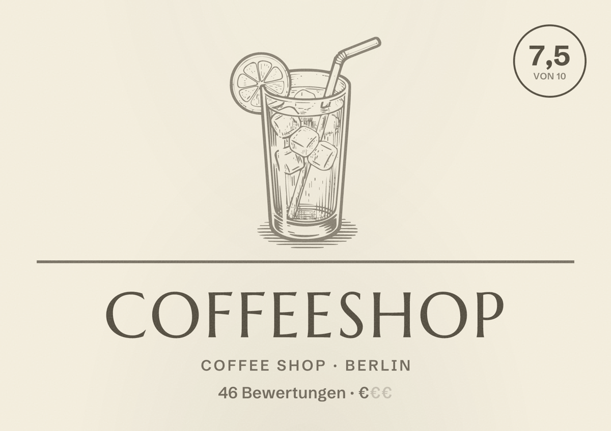 Illustriertes Poster von Coffeeshop, Coffee Shop in Berlin: Bewertung 7,5 von 10 aus 46 Bewertungen, Preisniveau €