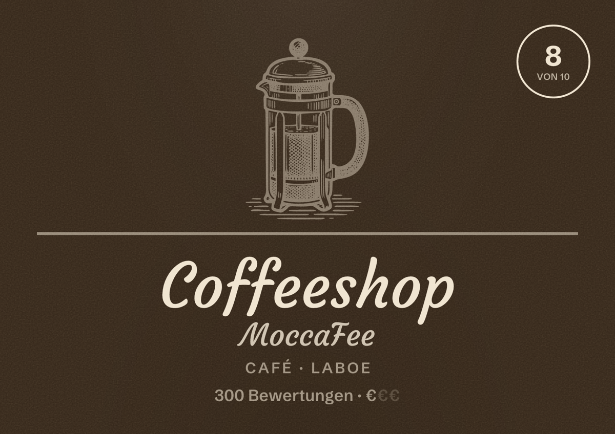Illustriertes Poster von Coffeeshop MoccaFee, Café in Laboe: Bewertung 8 von 10 aus 300 Bewertungen, Preisniveau €