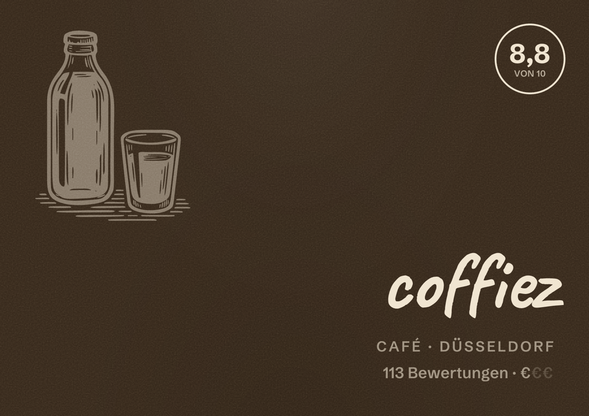 Illustriertes Poster von coffiez, Café in Düsseldorf: Bewertung 8,8 von 10 aus 113 Bewertungen, Preisniveau €