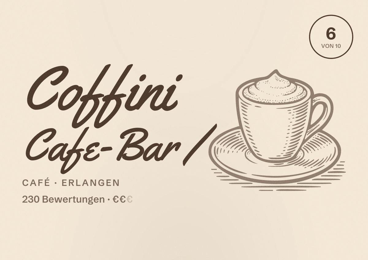 Illustriertes Poster von Coffini Cafe-Bar /, Café in Erlangen: Bewertung 6 von 10 aus 230 Bewertungen, Preisniveau €€