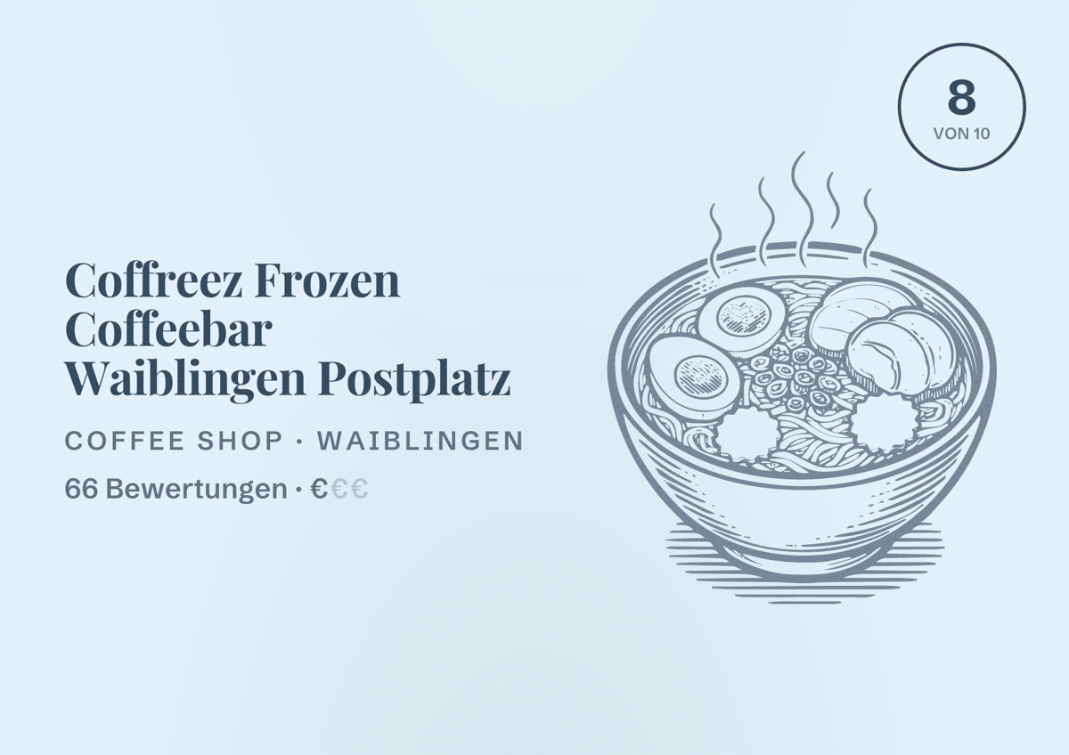 Illustriertes Poster von Coffreez Frozen Coffeebar Waiblingen Postplatz, Coffee Shop in Waiblingen: Bewertung 8 von 10 aus 66 Bewertungen, Preisniveau €