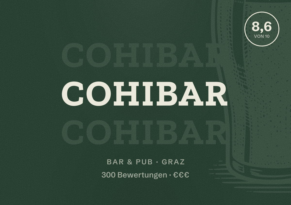 Illustriertes Poster von Cohibar, Bar & Pub in Graz: Bewertung 8,6 von 10 aus 300 Bewertungen, Preisniveau €€€