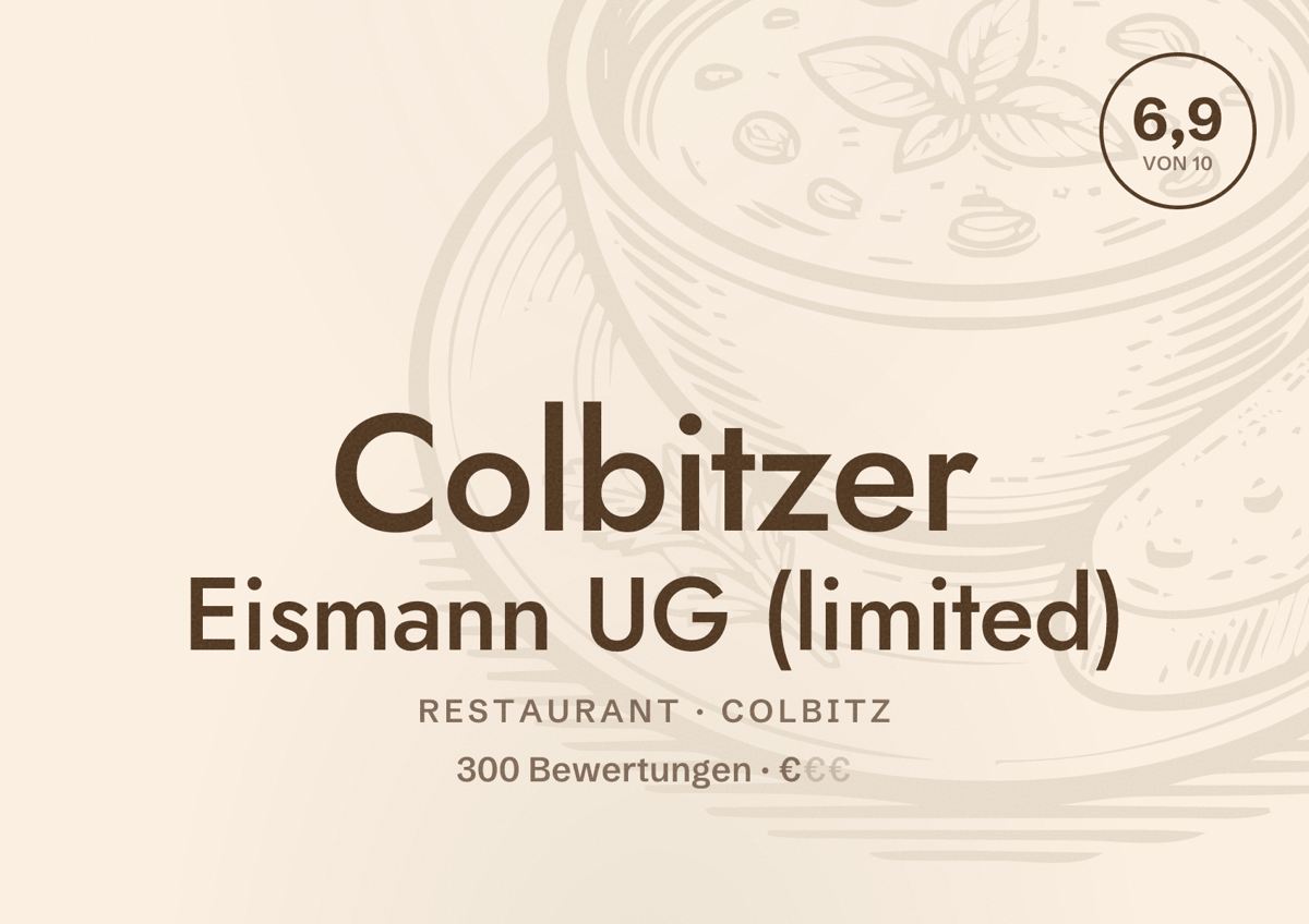 Illustriertes Poster von Colbitzer Eismann UG (limited), Restaurant in Colbitz: Bewertung 6,9 von 10 aus 300 Bewertungen, Preisniveau €