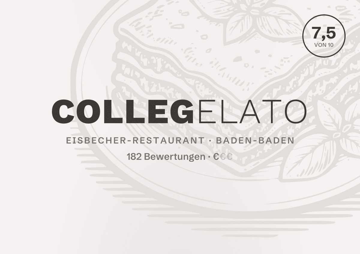Illustriertes Poster von ColleGelato, Eisbecher-Restaurant in Baden-Baden: Bewertung 7,5 von 10 aus 182 Bewertungen, Preisniveau €