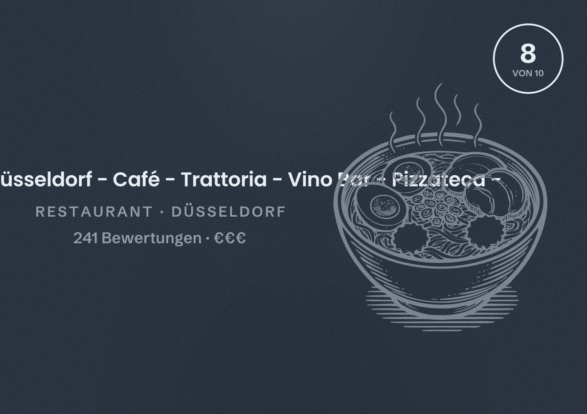 Illustriertes Poster von Colombella Düsseldorf - Café - Trattoria - Vino Bar - Pizzateca -, Restaurant in Düsseldorf: Bewertung 8 von 10 aus 241 Bewertungen, Preisniveau €€€